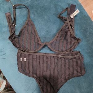 Retro Stripe Mesh Lingerie Set